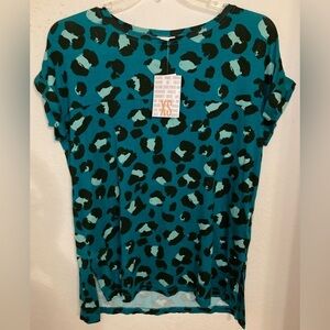 Lularoe Leah Drop Shoulder Tunic Tee Leopard Print XS Teal